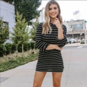Kittenish black and white stripe knit dress